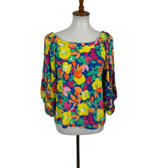 Sugar Lips Multicolor Floral Blouse Puff Sleeve Boho Peasant Top Lightweight XS - Picture 1 of 5